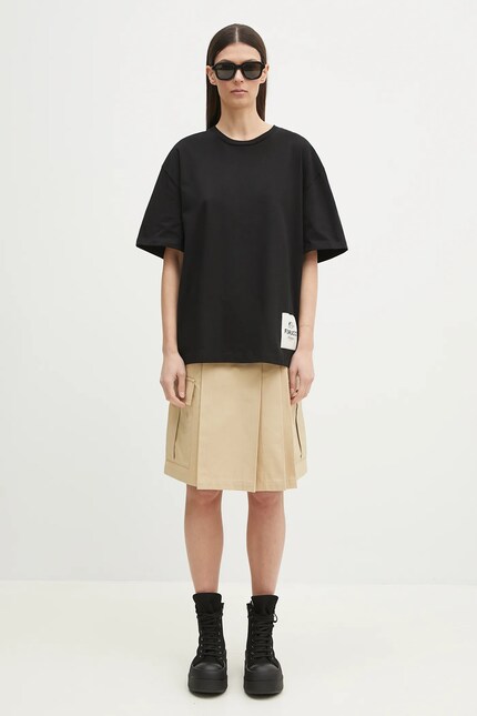 Fiorucci cotton t-shirt Logo Label Boxy Fit black color with an