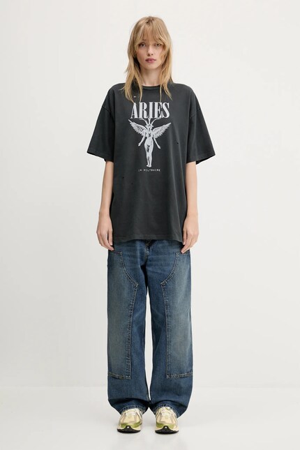 Aries cotton t-shirt Destroyed Nirvana SS Tee gray color with a