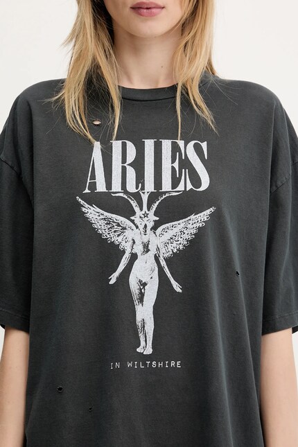 Aries cotton t-shirt Destroyed Nirvana SS Tee gray color with a