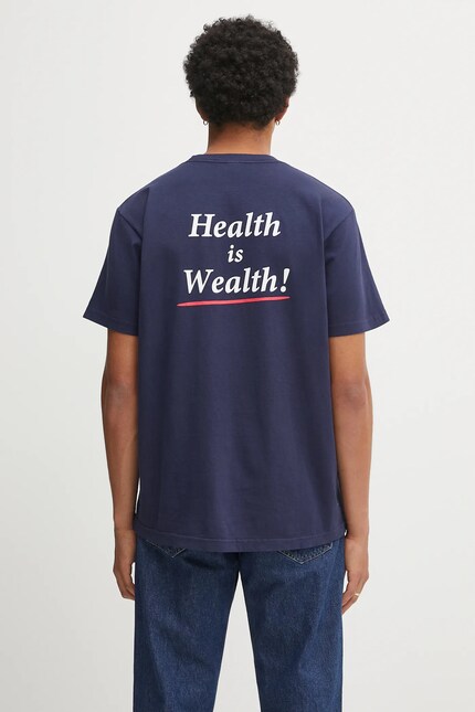 Sporty & Rich cotton t-shirt Health Is Wealth navy blue color with