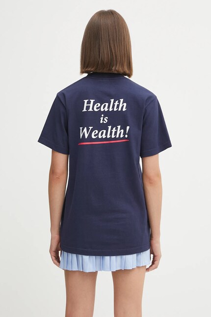 Sporty & Rich cotton t-shirt Health Is Wealth navy blue color with