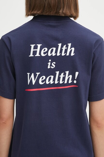 Sporty & Rich cotton t-shirt Health Is Wealth navy blue color with
