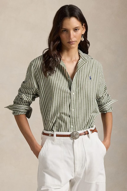 polo ralph lauren women's dress shirt POLO RALPH LAUREN Knit Dress Shirt Blue Stripes Cotton Women Button Do