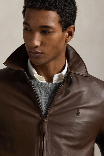 Кожаная куртка Polo Ralph Lauren цвет коричневый демисезонная