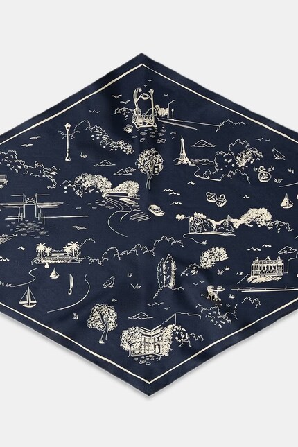 Maison Kitsuné Parisian Map neck scarf cotton navy QU06205WB0054