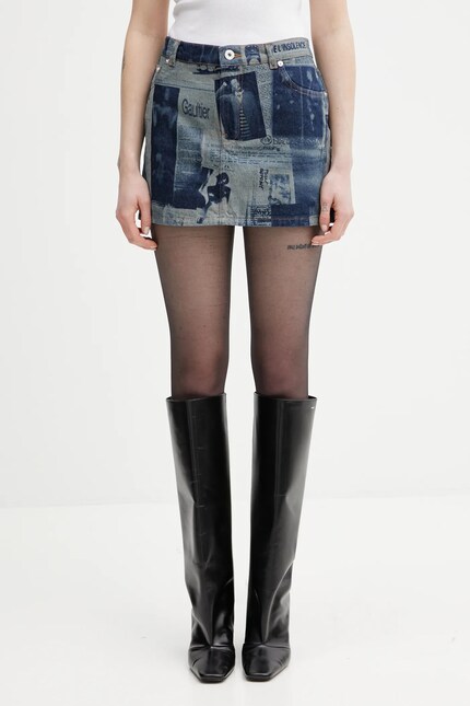 Jean Paul GAULTIER denim skirt Newspaper Print PRM EU