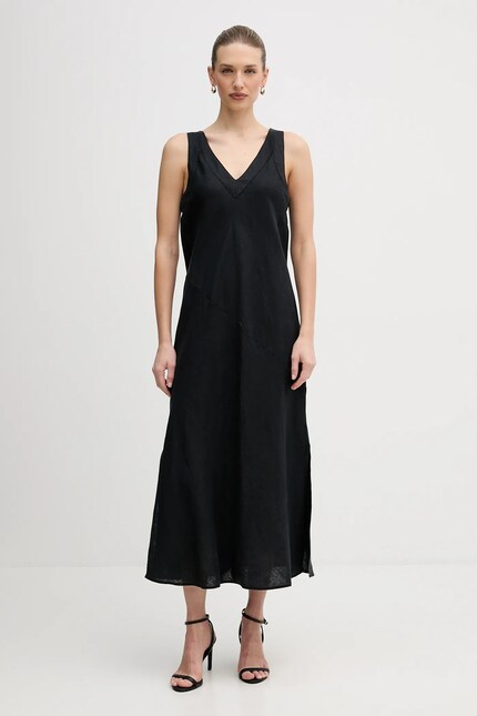 Льняное платье Dkny цвет чёрный maxi расклешённое P4KBCZ70