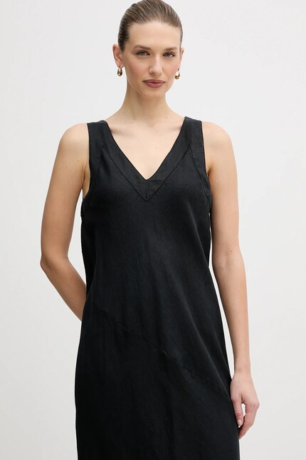Льняное платье Dkny цвет чёрный maxi расклешённое P4KBCZ70