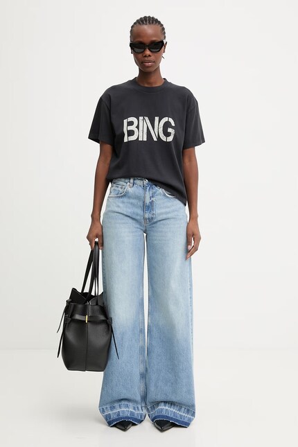 Anine Bing WAGNER TEE STENCIL - VINTAGE BLACK t-shirt cotton