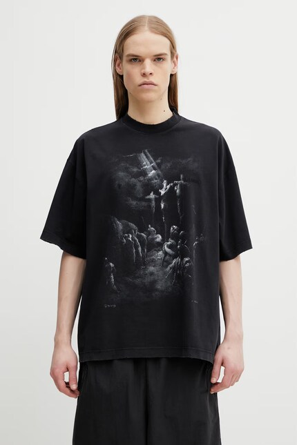 VETEMENTS cotton t-shirt Jesus On a Cross Distressed black color