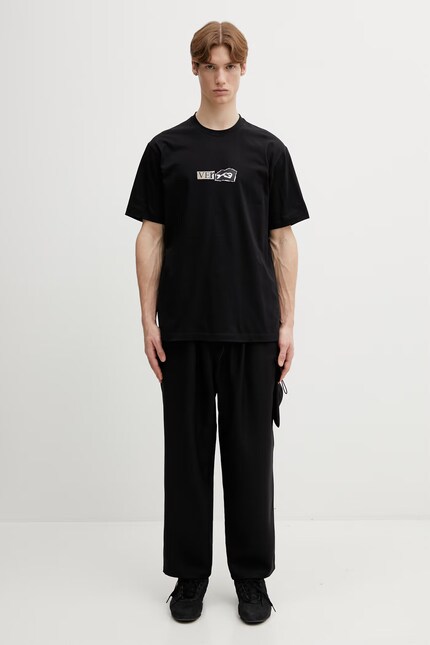 k3iju着用333K face ³ tee Black Sサイズ Y-3 cotton t-shirt VER SS TEE black color with a print KQ9750 at