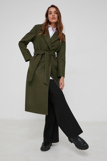 Answear Lab palton de lana culoarea verde, de tranzitie | ANSWEAR.ro