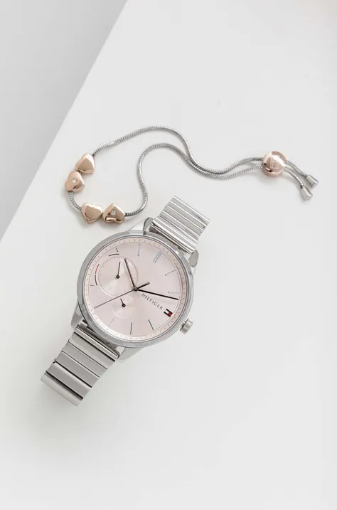 Tommy Hilfiger zegarek i bransoletka kolor srebrny