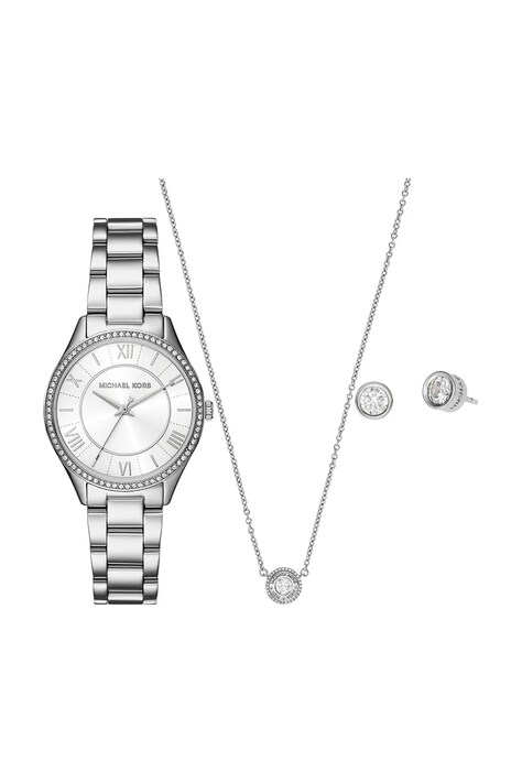 Michael Kors ceas, colier și cercei LAURYN culoarea argintiu