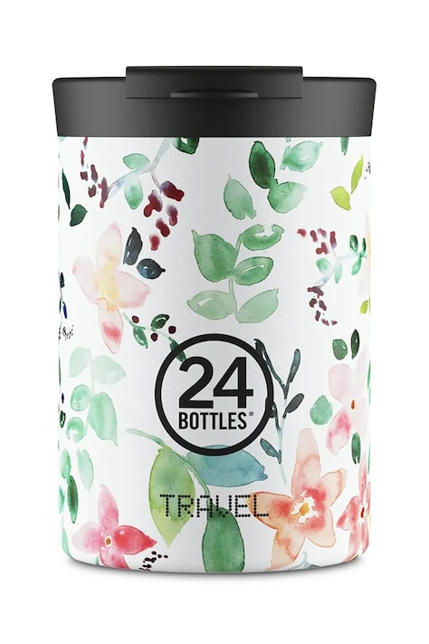 24bottles cana termica Travel Tumbler 350 ml Little Buds culoarea alb, Travel.350.LittleBuds