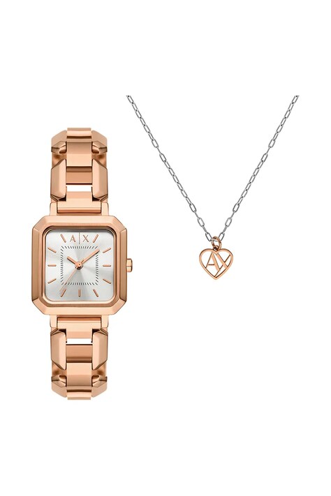 Armani Exchange ceas și colier LEILA femei, culoarea auriu, AX7167SET