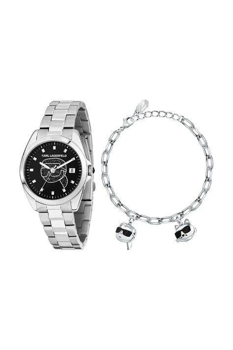 Karl Lagerfeld zegarek i bransoletka damski kolor srebrny R0553101516