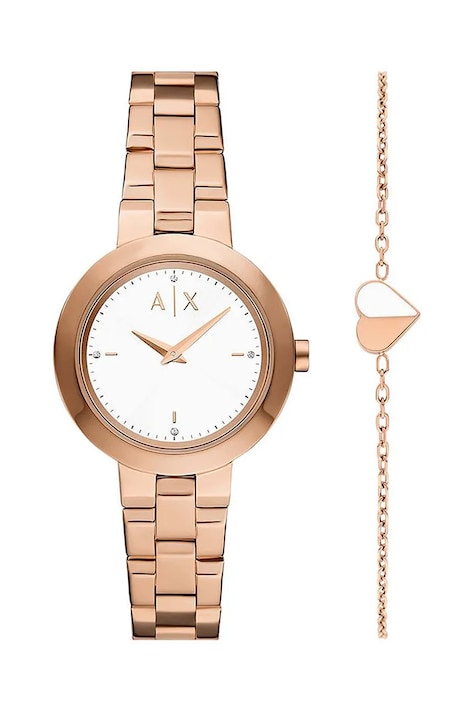 Armani Exchange zegarek i bransoletka damski kolor złoty AX7175SET