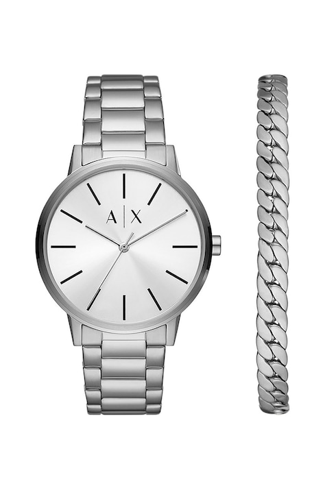 Часовник и гривна Armani Exchange мъжки в сребристо