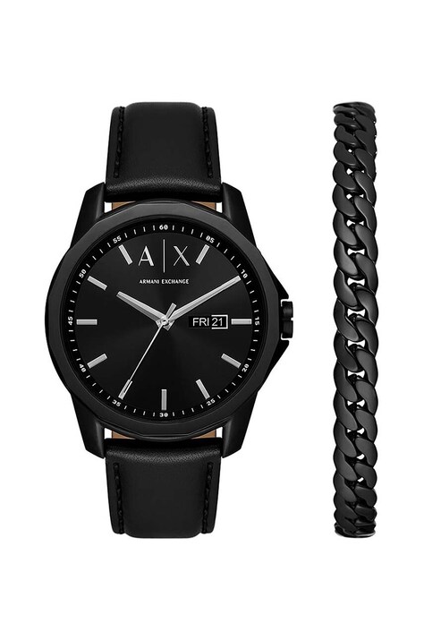 Годинник і браслет Armani Exchange чоловічий колір чорний