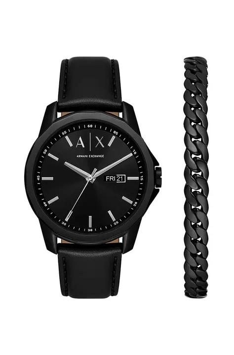 Часовник и гривна Armani Exchange мъжки в черно