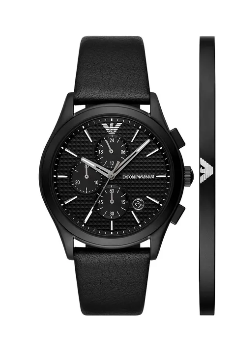 Годинник і браслет Emporio Armani колір чорний