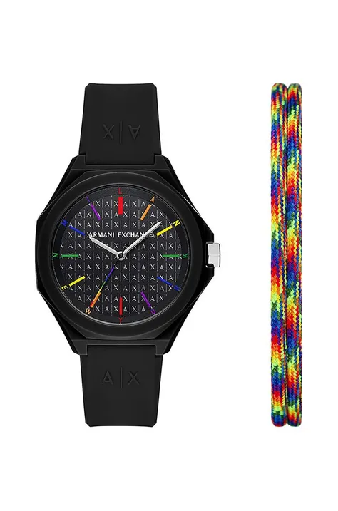 Ρολόι και βραχιόλι Armani Exchange χρώμα: μαύρο