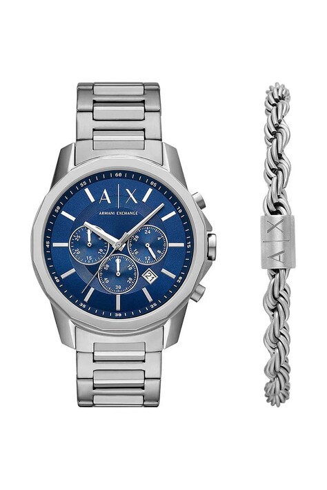 Armani Exchange zegarek i bransoletka męski kolor srebrny AX7176SET