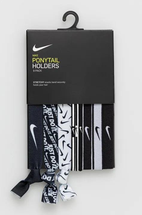 Gumice za lase Nike (9-pack) črna barva