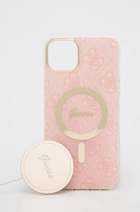 Θήκη τηλεφώνου και φορτιστής Guess iPhone 14 Plus 6,7'' χρώμα: ροζ