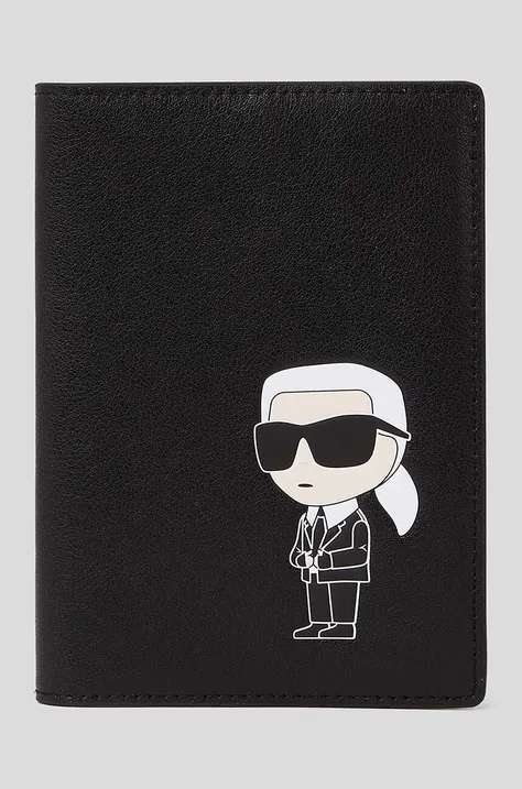 Usnjen etui za kartice Karl Lagerfeld črna barva