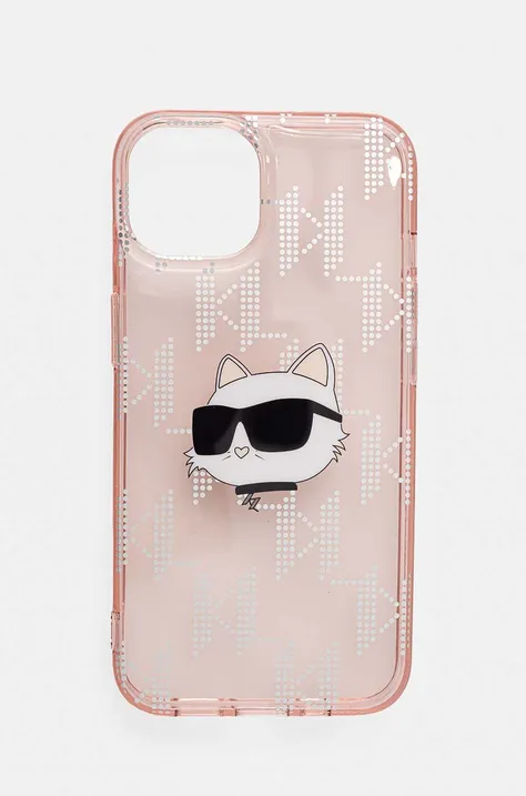 Puzdro na mobil Karl Lagerfeld iPhone 14 / 15 / 13 6.1 ružová farba, KLHCP14SHKLPCHP
