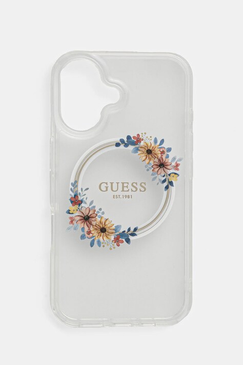 Obal na telefon Guess iPhone 16 6.1 průhledná barva, GUHMP16SHFWFCT