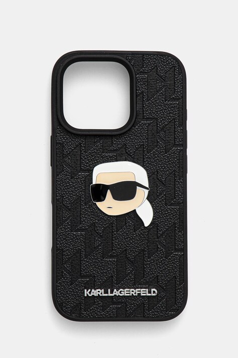 Obal na telefon Karl Lagerfeld iPhone 16 Pro 6.3 černá barva, KLHCP16LPGKLKIPK