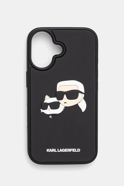 Obal na telefon Karl Lagerfeld iPhone 16 černá barva, KLHCP16SRBCKCHLK