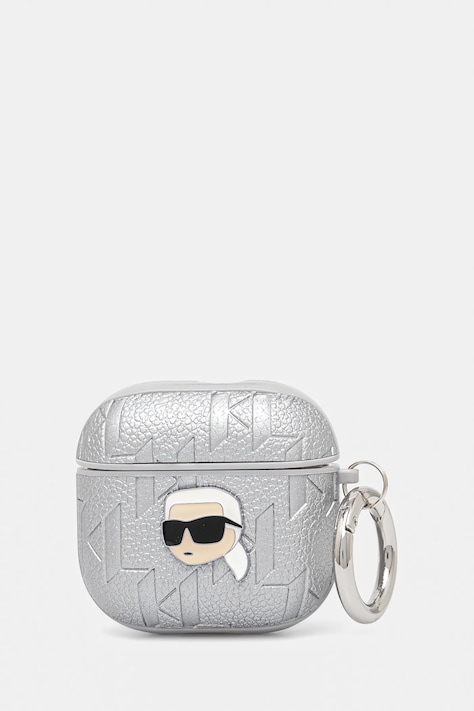 Pouzdro na airpod Karl Lagerfeld AirPods 4 stříbrná barva, KLA4PGKIPS
