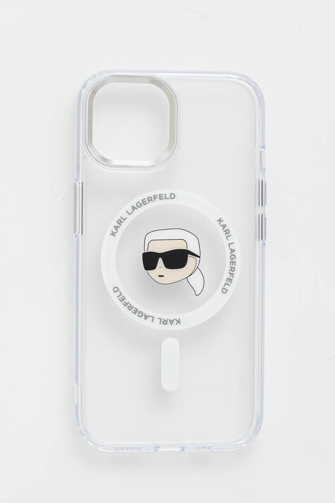 Obal na telefon Karl Lagerfeld iPhone 15 bílá barva, KLHMP15SHLSKIH
