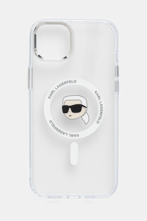 Obal na telefon Karl Lagerfeld iPhone 15 Plus bílá barva, KLHMP15MHLSKIH