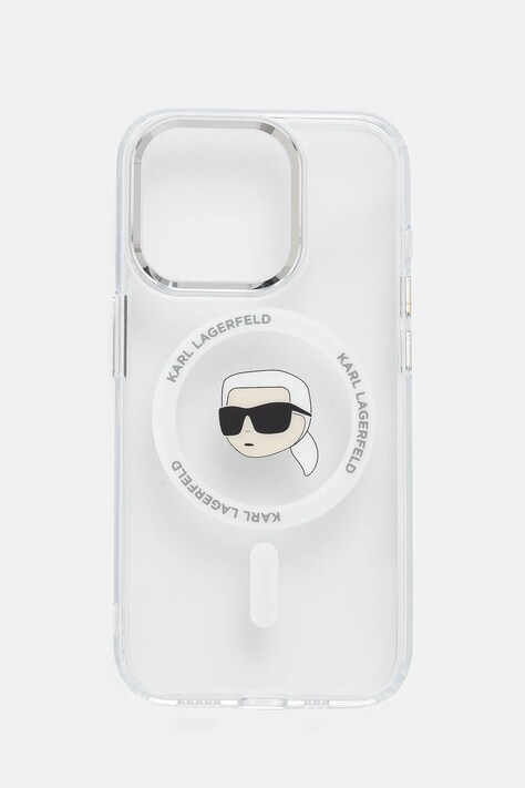 Obal na telefon Karl Lagerfeld iPhone 15 Pro bílá barva, KLHMP15LHLSKIH
