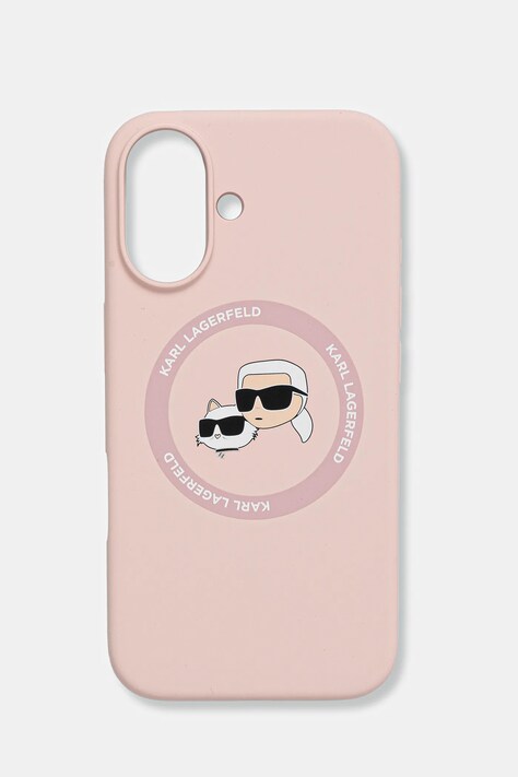Obal na telefon Karl Lagerfeld iPhone 16 růžová barva, KLHMP16SSKCHTCP