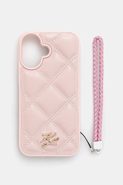 Чехол на телефон Karl Lagerfeld iPhone 16 цвет розовый KLHCP16SPSQSKLSMSP
