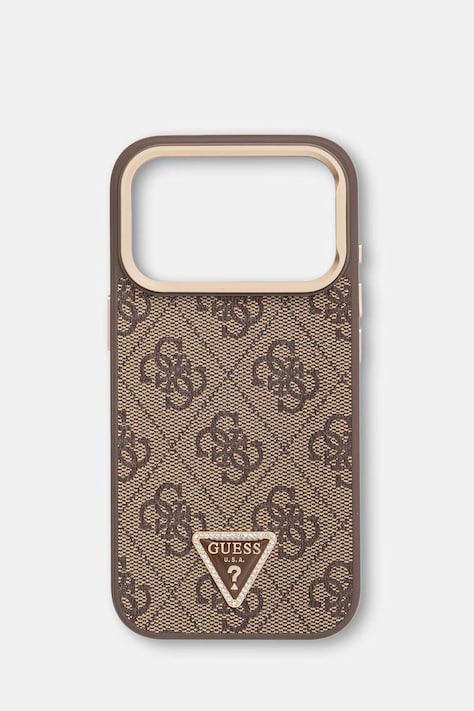 Guess etui na telefon z imitacji skóry iPhone 17 Pro brązowe GUHMP17LPCS4GPTW