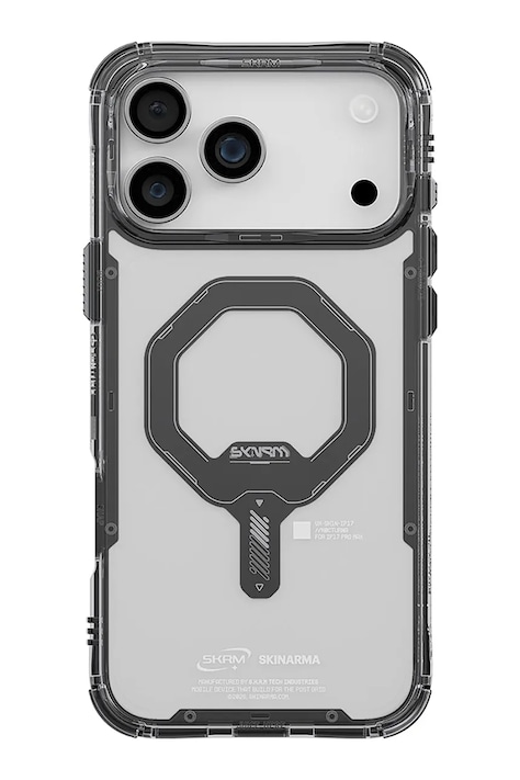 Калъф за телефон с вграден магнитен пръстен Skinarma Saido iPhone 17 Pro в черно SK-2025IPP6.3-SDOMS-GRA