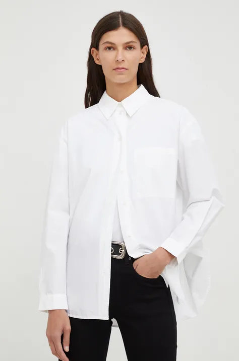 Памучна риза Marc O'Polo дамска в бяло със свободна кройка с класическа яка