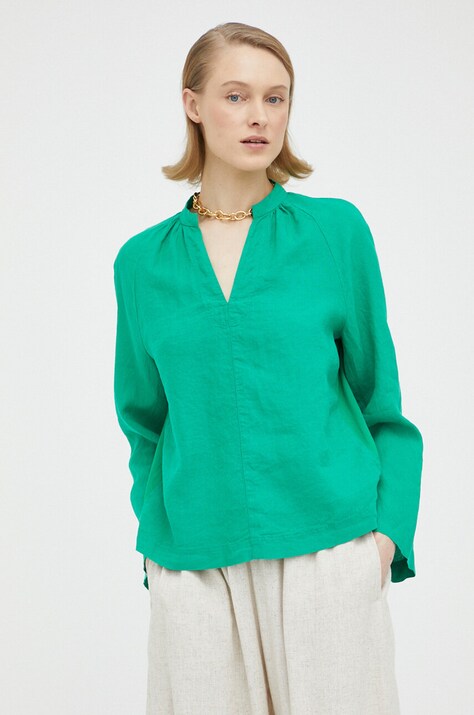 Marc O'Polo bluza din in culoarea verde, neted