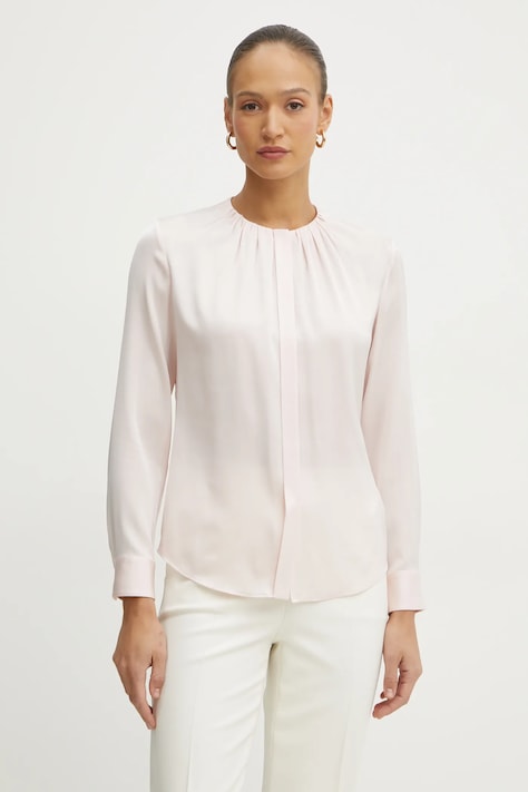 Hodvábna košeľa BOSS dámska, ružová farba, regular, 50538481