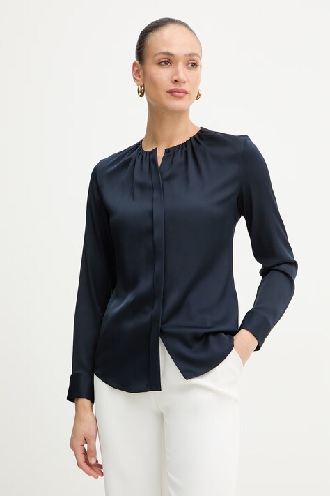 BOSS koszula jedwabna kolor granatowy regular 50538481