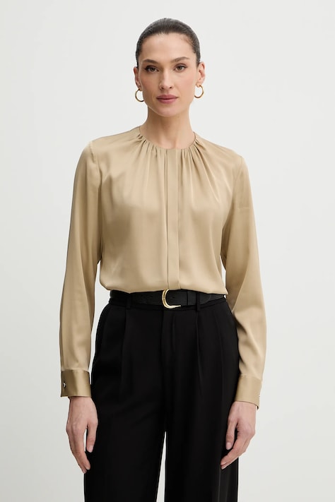 BOSS koszula jedwabna kolor beżowy regular 50538481