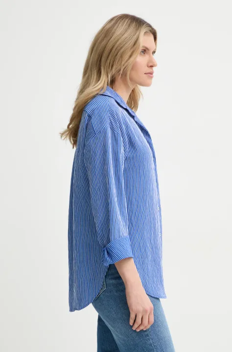 Košile Marc O'Polo dámská, tmavomodrá barva, relaxed, s klasickým límcem, M02090542089