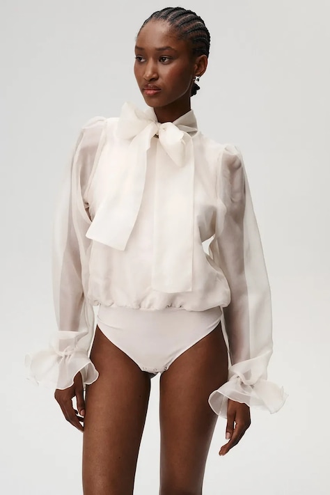 Undress Code Body pentru femei din mătase Pure Elegance Bodysuit Classic bej simplu 1022